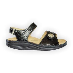 Finn Comfort Sausalito Black Patent Soft Footbed Sandals Sz 37/US 6-6.5